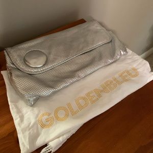 GoldenBleu soft silver leather clutch